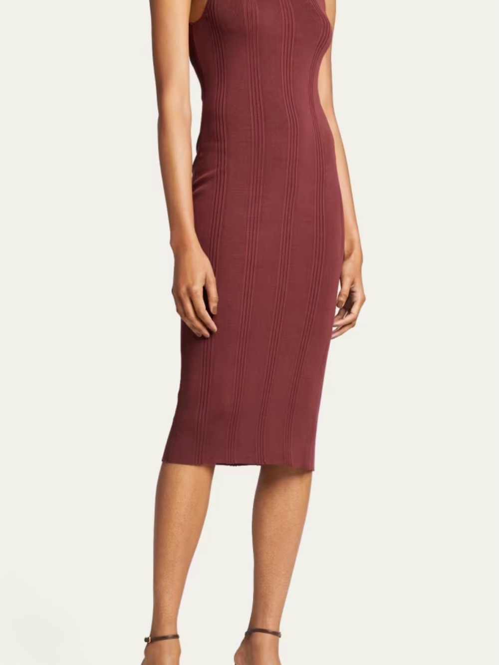 Sleeveless Ribbed Bodycon Dress in Deep Burgundy